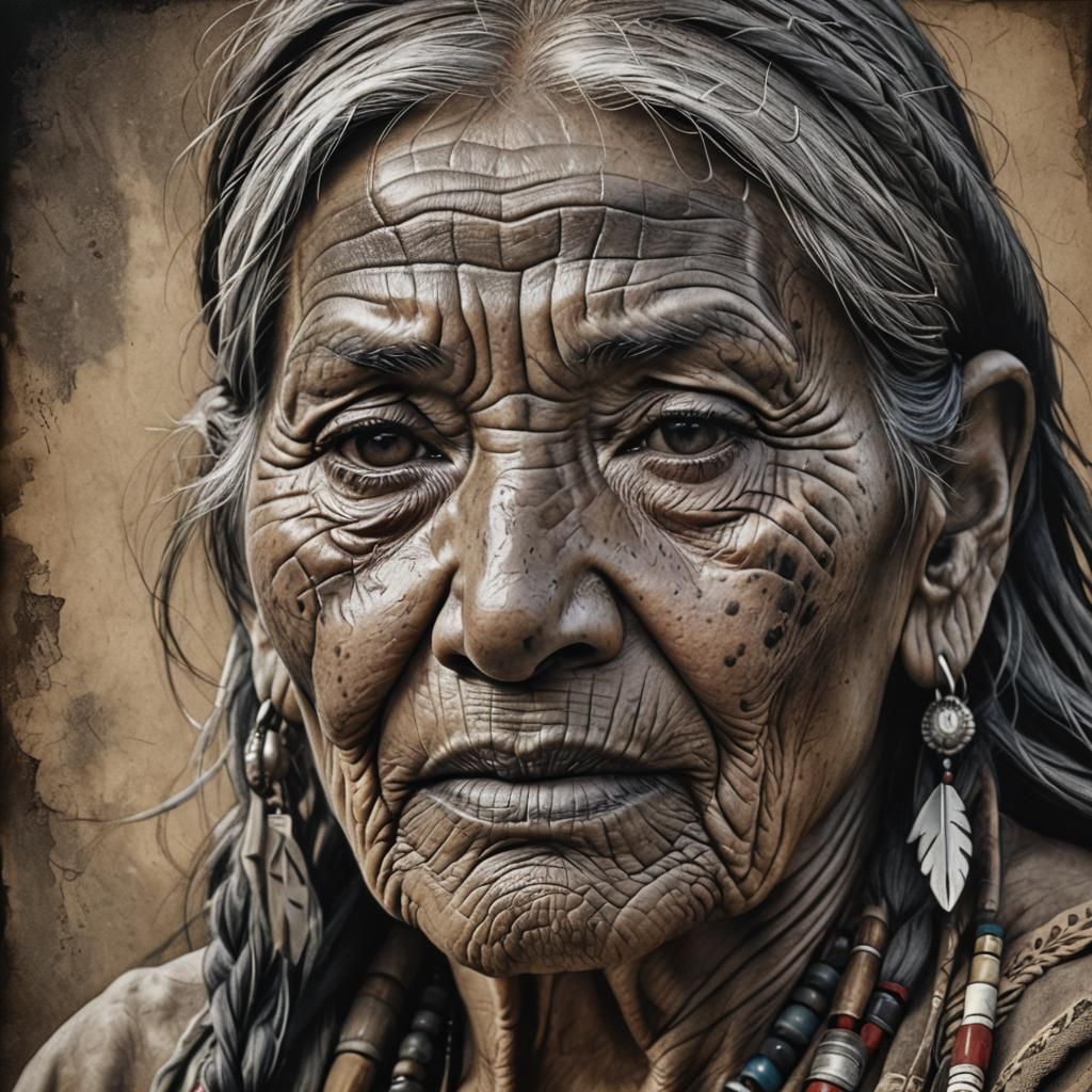 Detailed Charcoal Portrait of Native American Woman