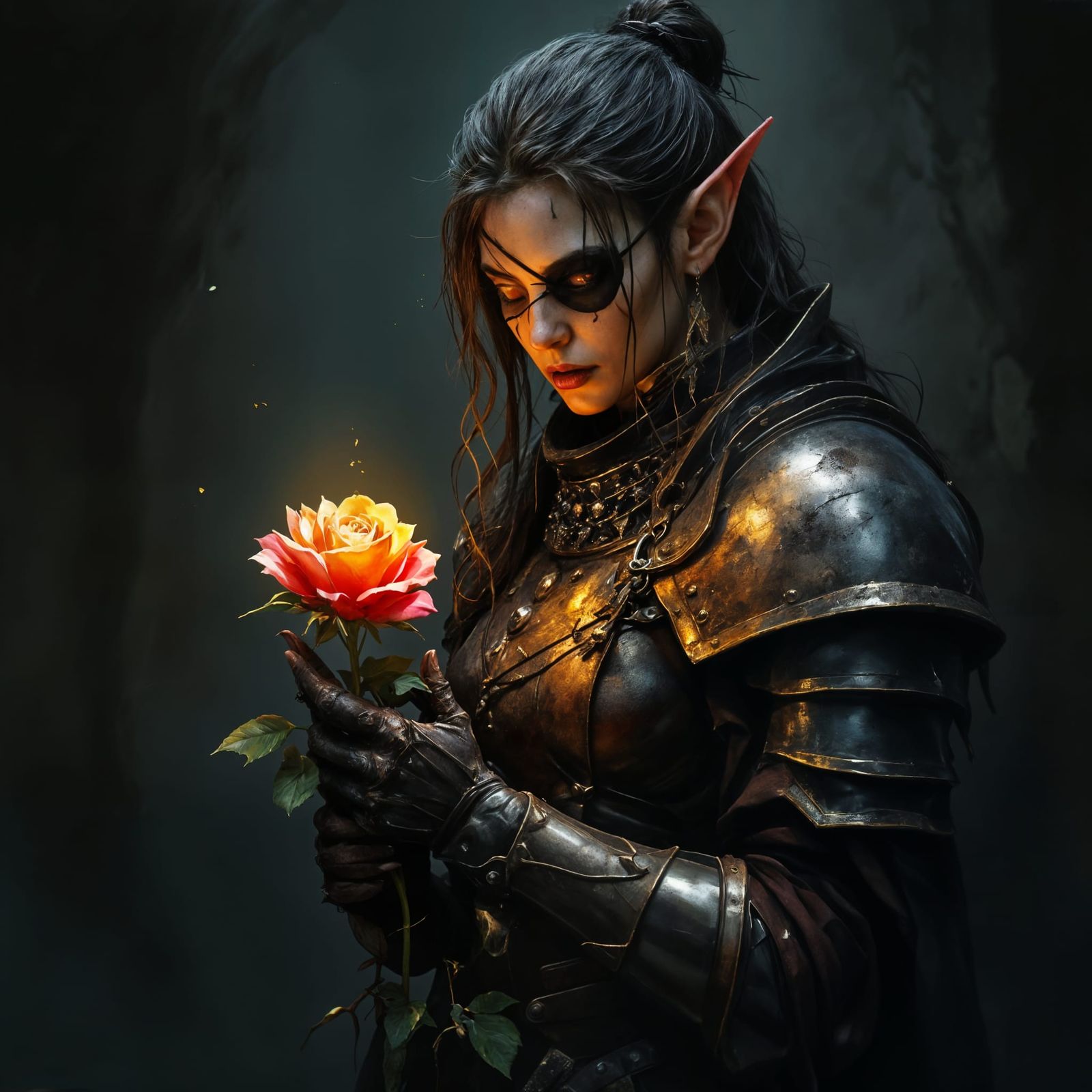 Tenebrism Fantasy Orc Knight in Renaissance Style Oil Painti...