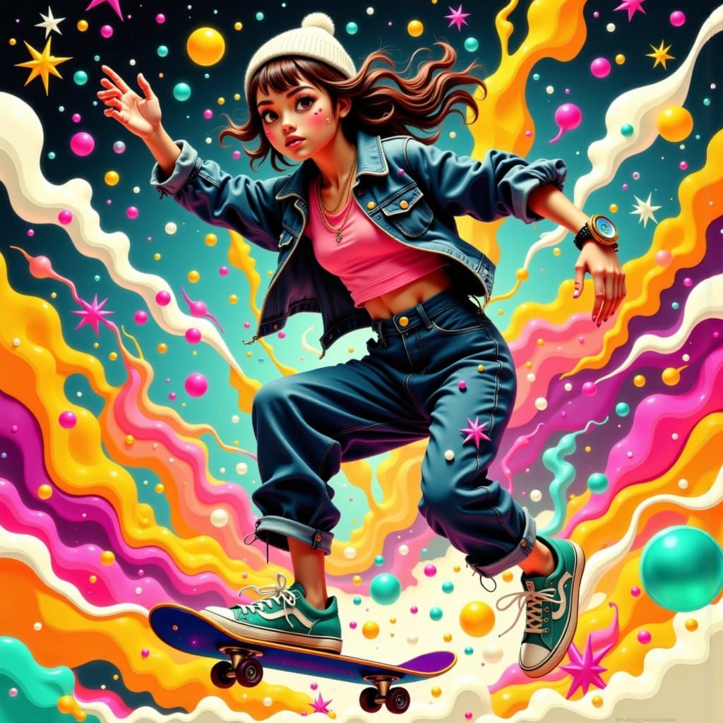 Skater Mid-Air: Retro Neon Aesthetic