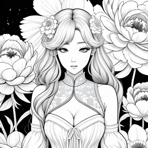 Peony Flower Coloring Page Line Art