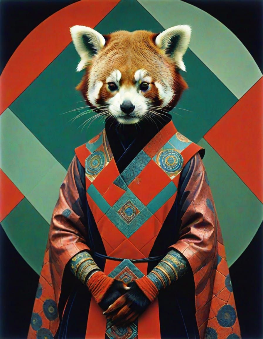 Geometric Autochrome Red Panda Goddess