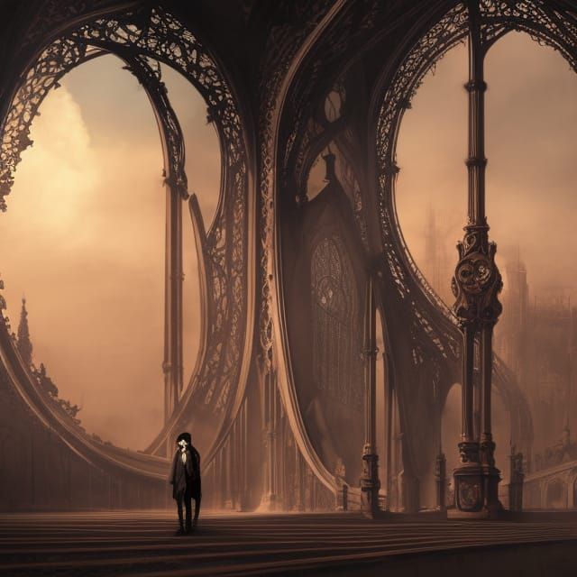 Dystopian Gothic Victorian Palace with Art Nouveau Ironwork