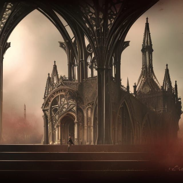 Gothic Victorian Palace in Glitchcore Style