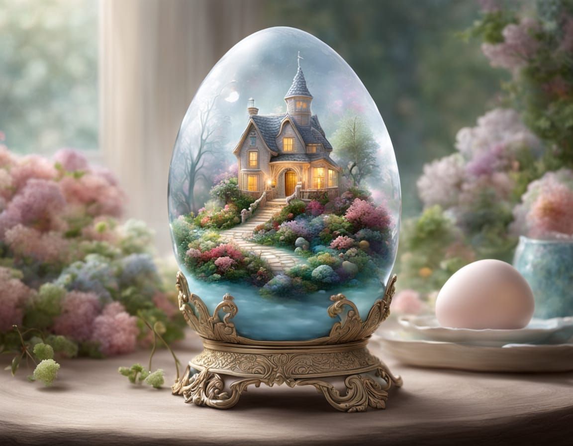 Crystal Egg with Miniature Garden in Ethereal Fantasy Style