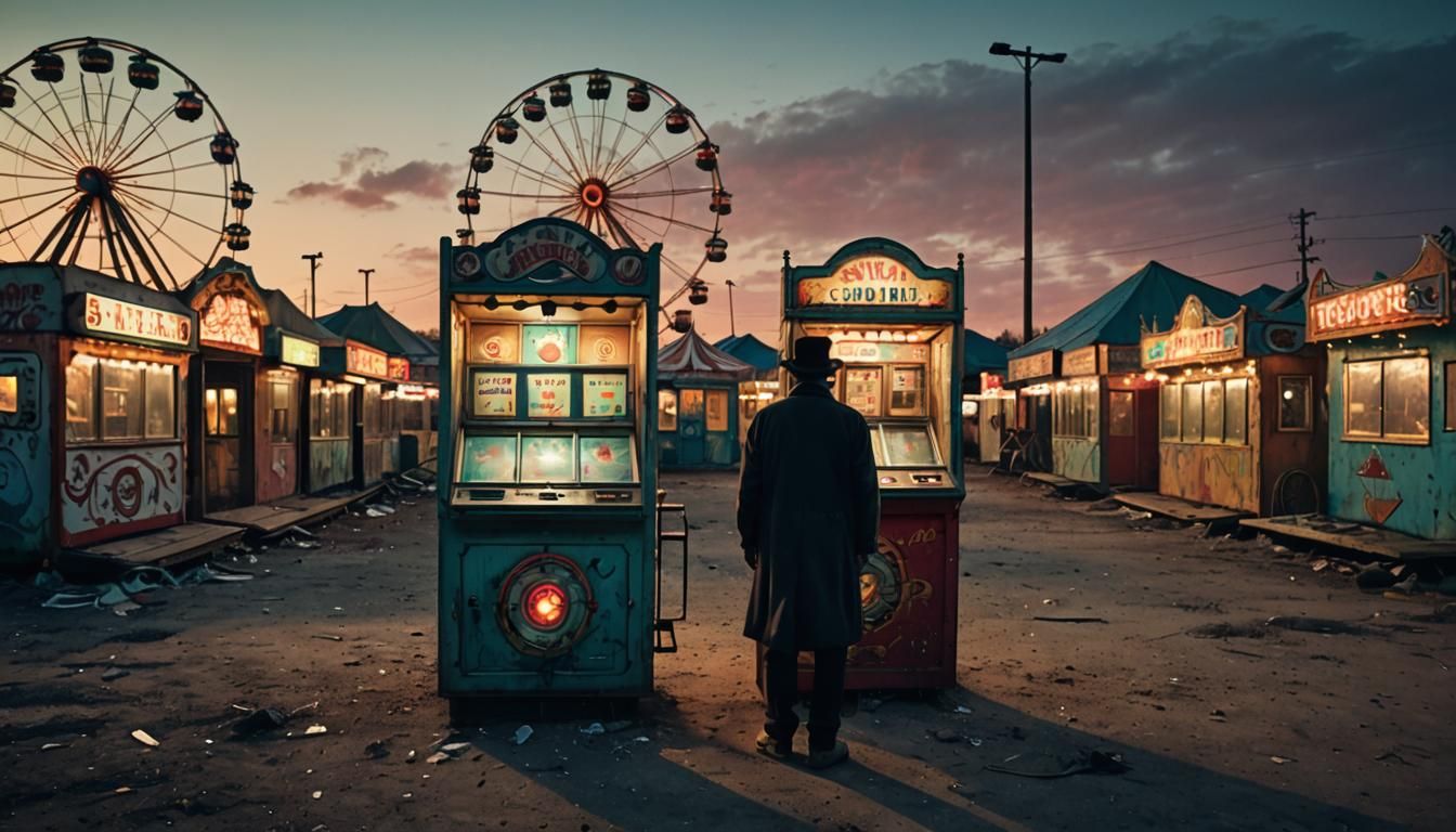 Abandoned Carnival at Dusk: Surreal Americana in Alcohol Ink