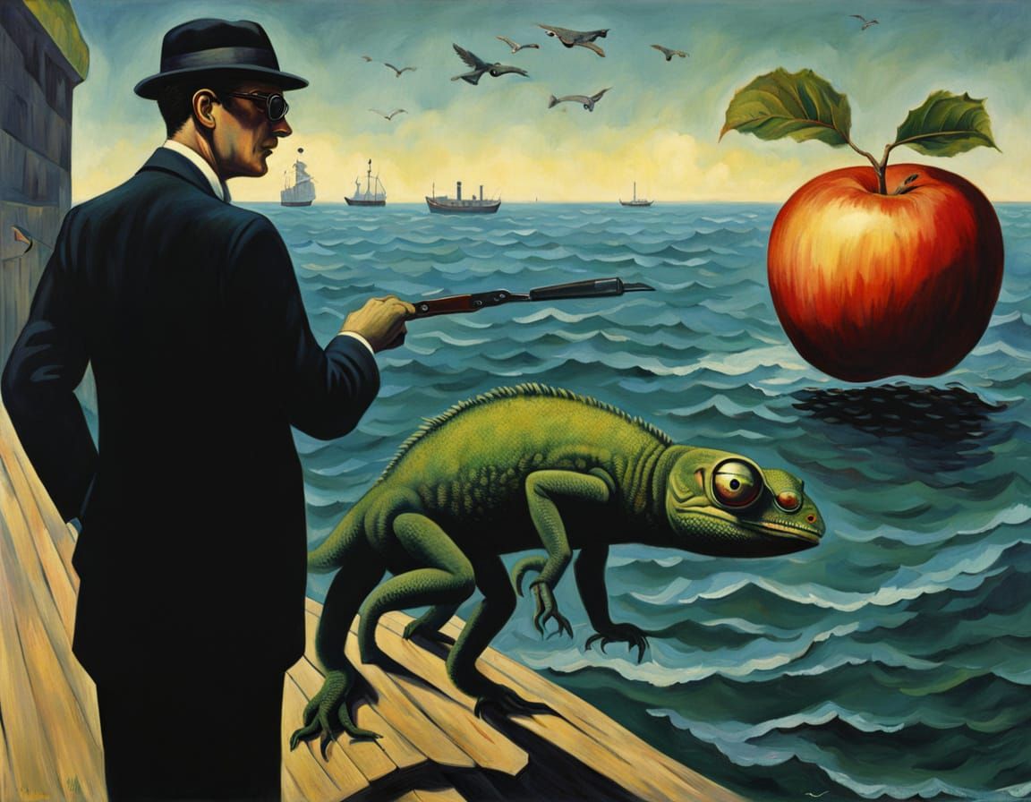 Noir Detective Investigates Apple Head Murder, Surrealist St...