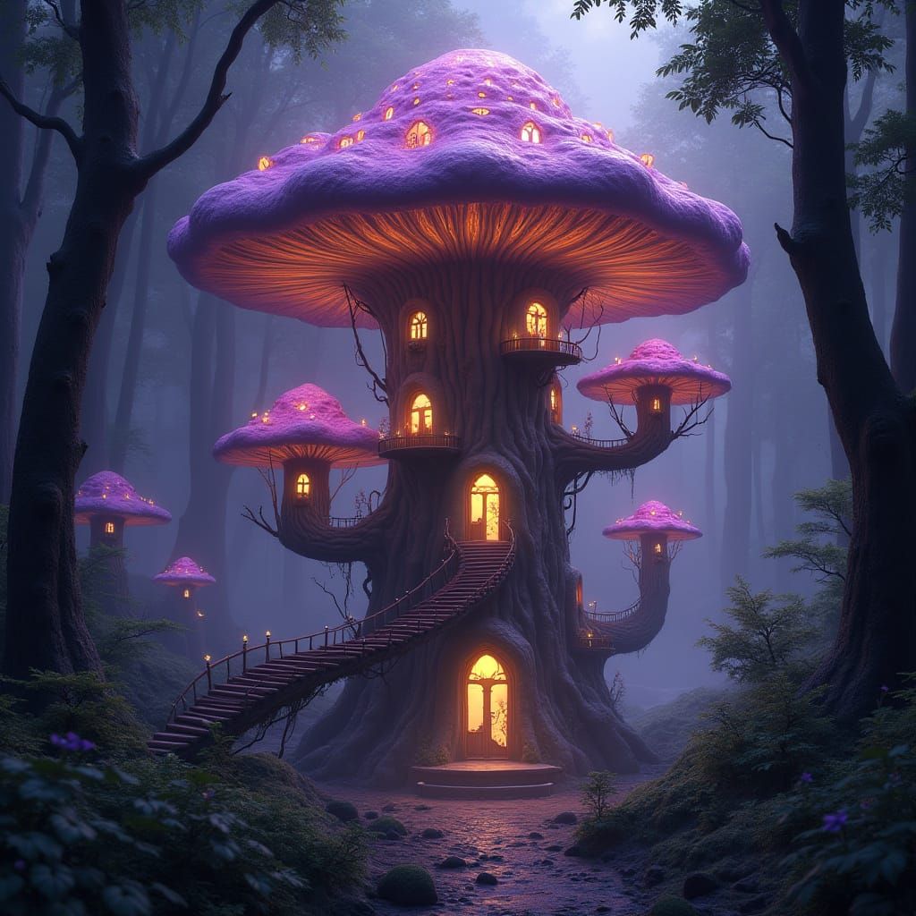 Glowing Fungal Palace in Primeval Forest