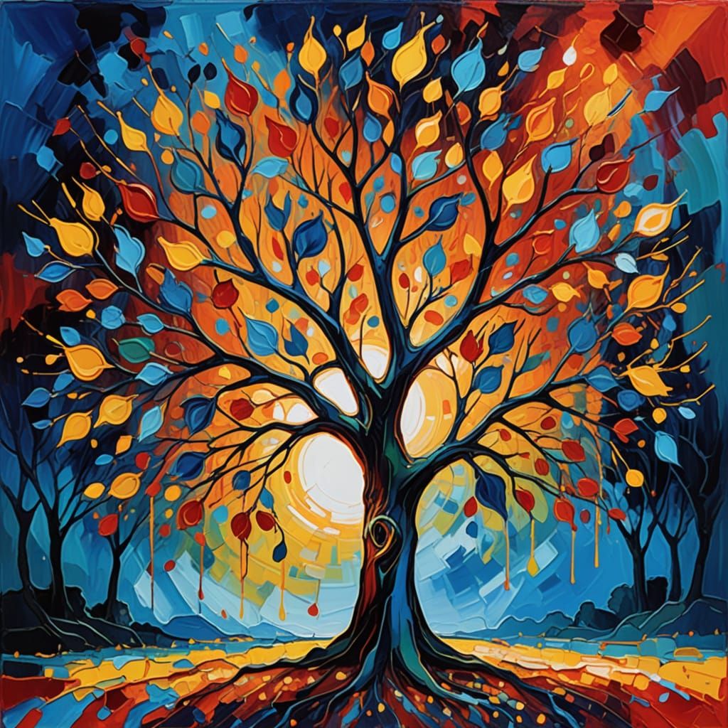 Vibrant Expressionist Tree of Life in Swirling Colors