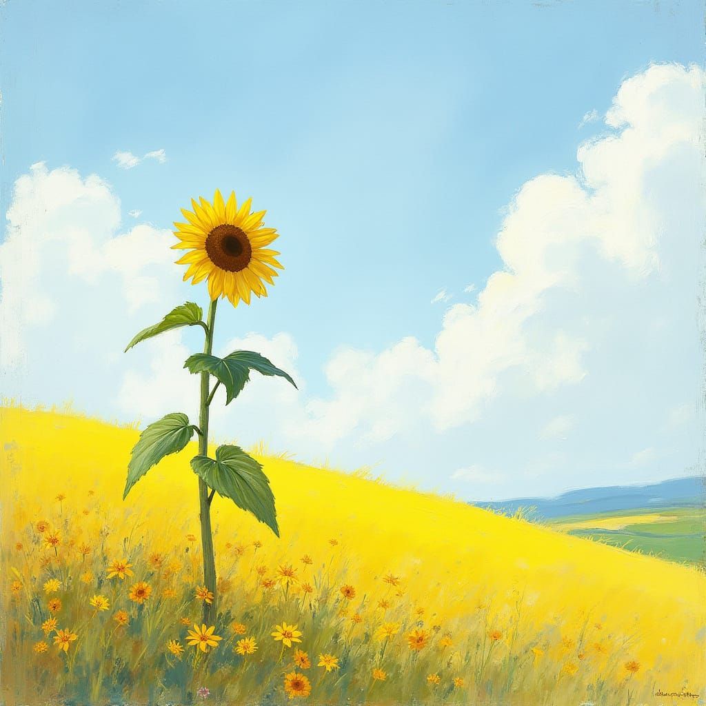 Vibrant Impressionist Sunflower on a Rolling Hillside