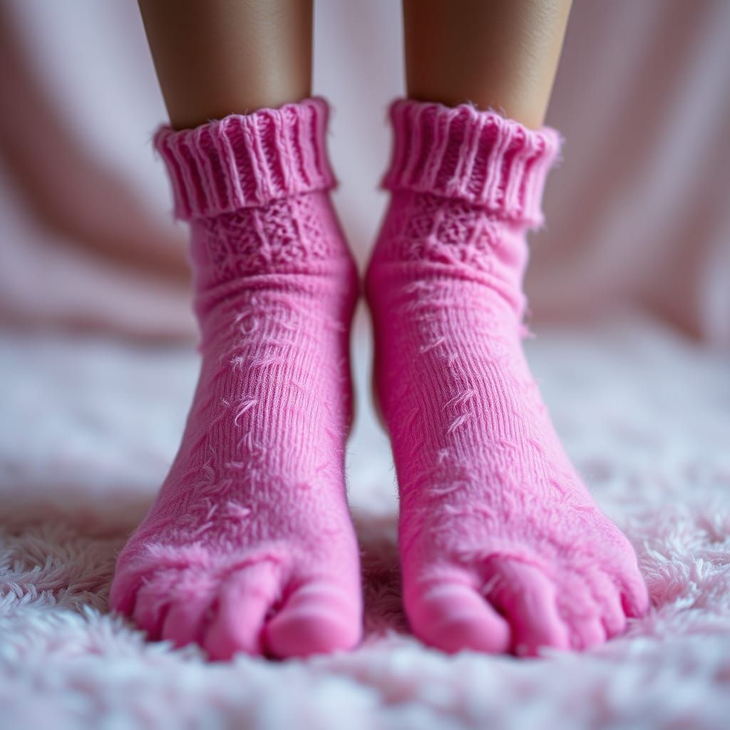 Fuzzy Pink Socks Macro in Playful Pop Art Style
