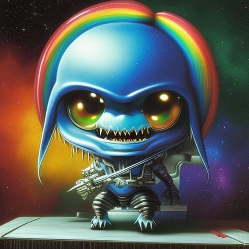 Rainbow Chibi Gremlin in Glass Cube, Sharp HDR Photo