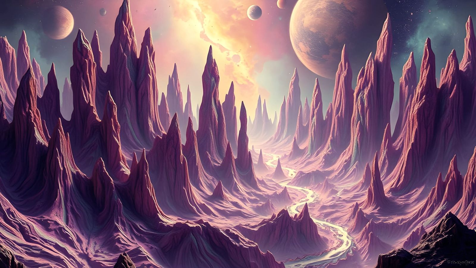 Fractured Exoplanet Dreamscape in Vibrant Hues