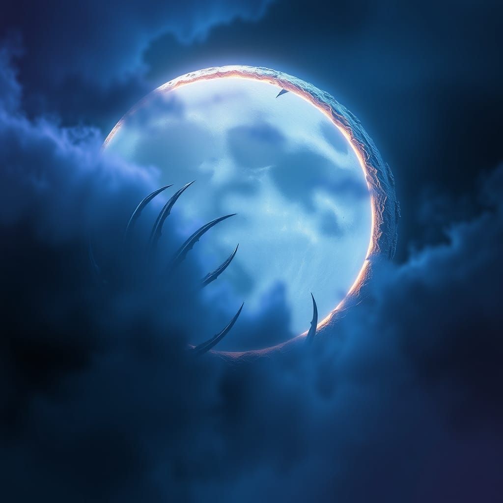 Eerie Crescent Moon with Claw Marks in Fantasy Style