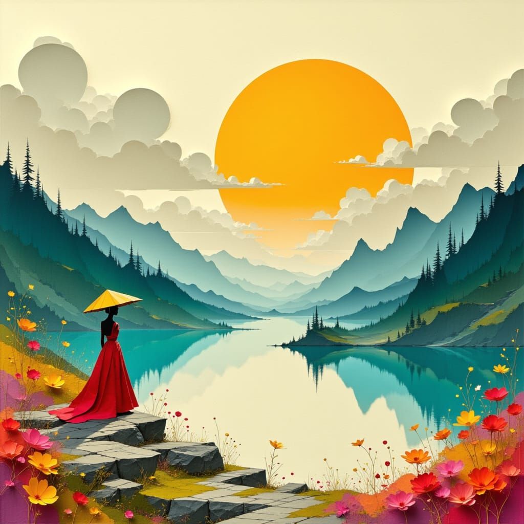 Sunshine Serene Origami Landscape