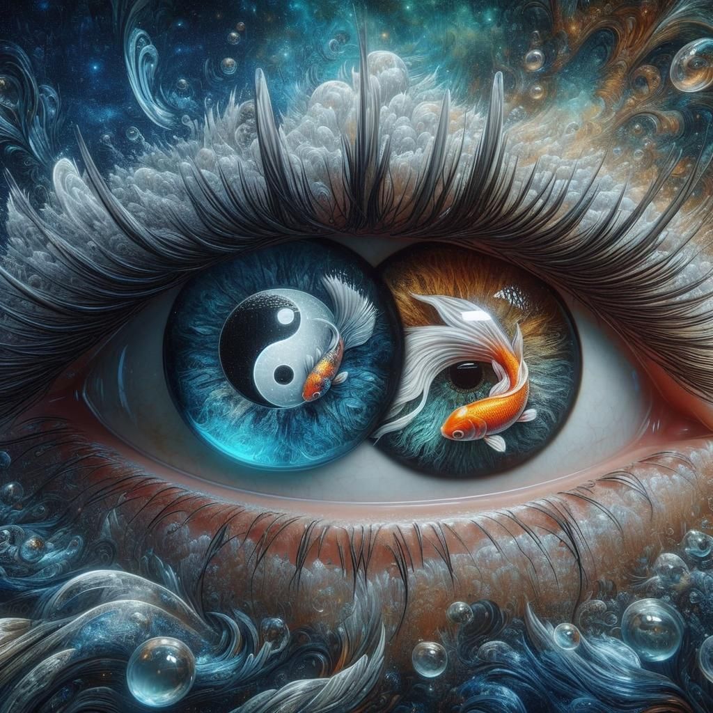 Yin Yang Koi Fish Eyes in Fantasy Art Style