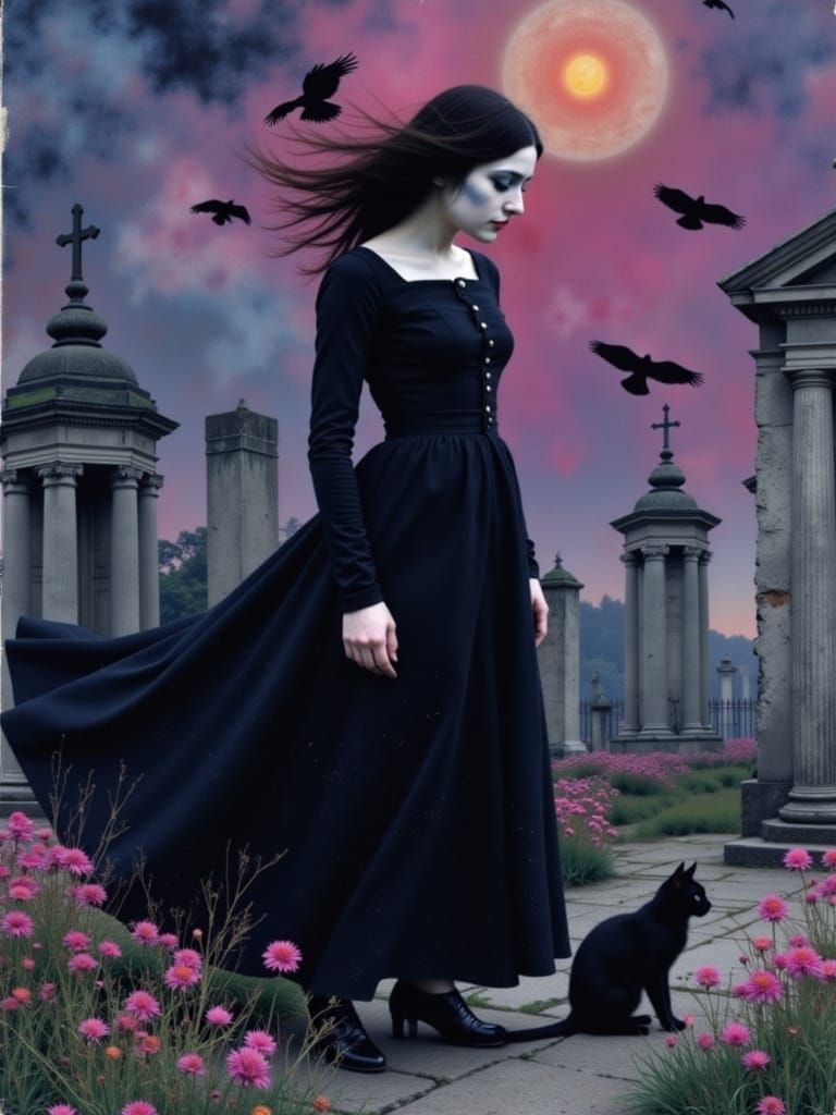 Dia de Los Muertos Woman in Ethereal Cemetery