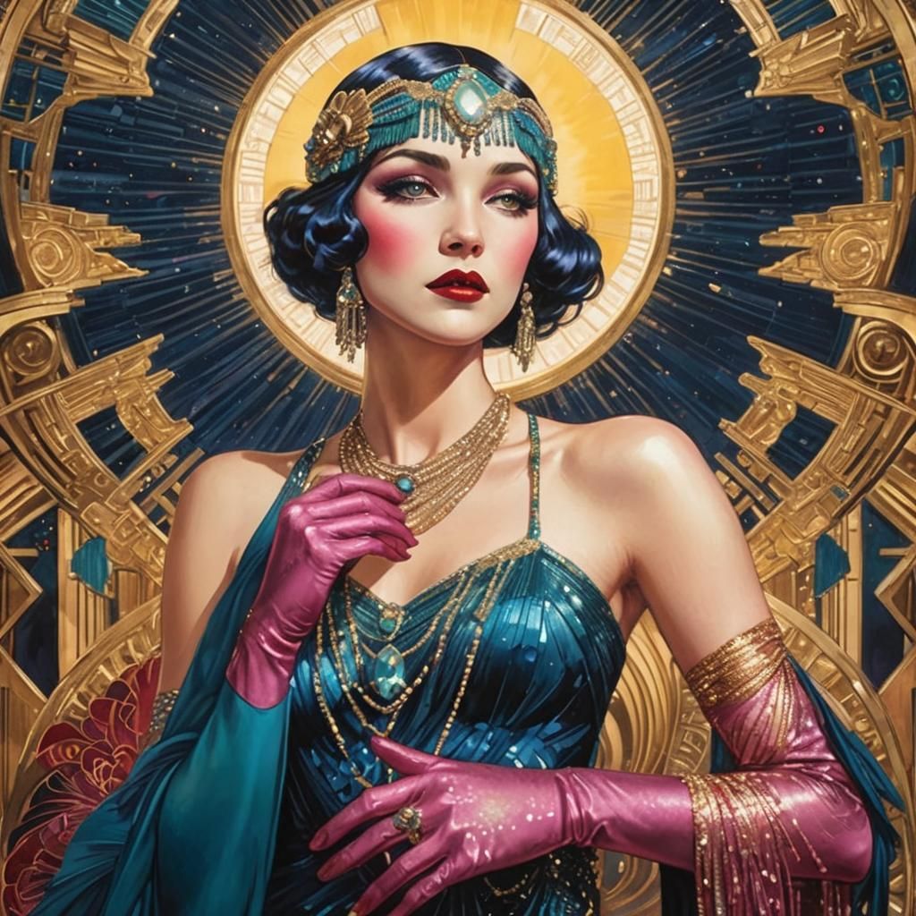 Art Deco Burlesque Woman in Flapper Gown