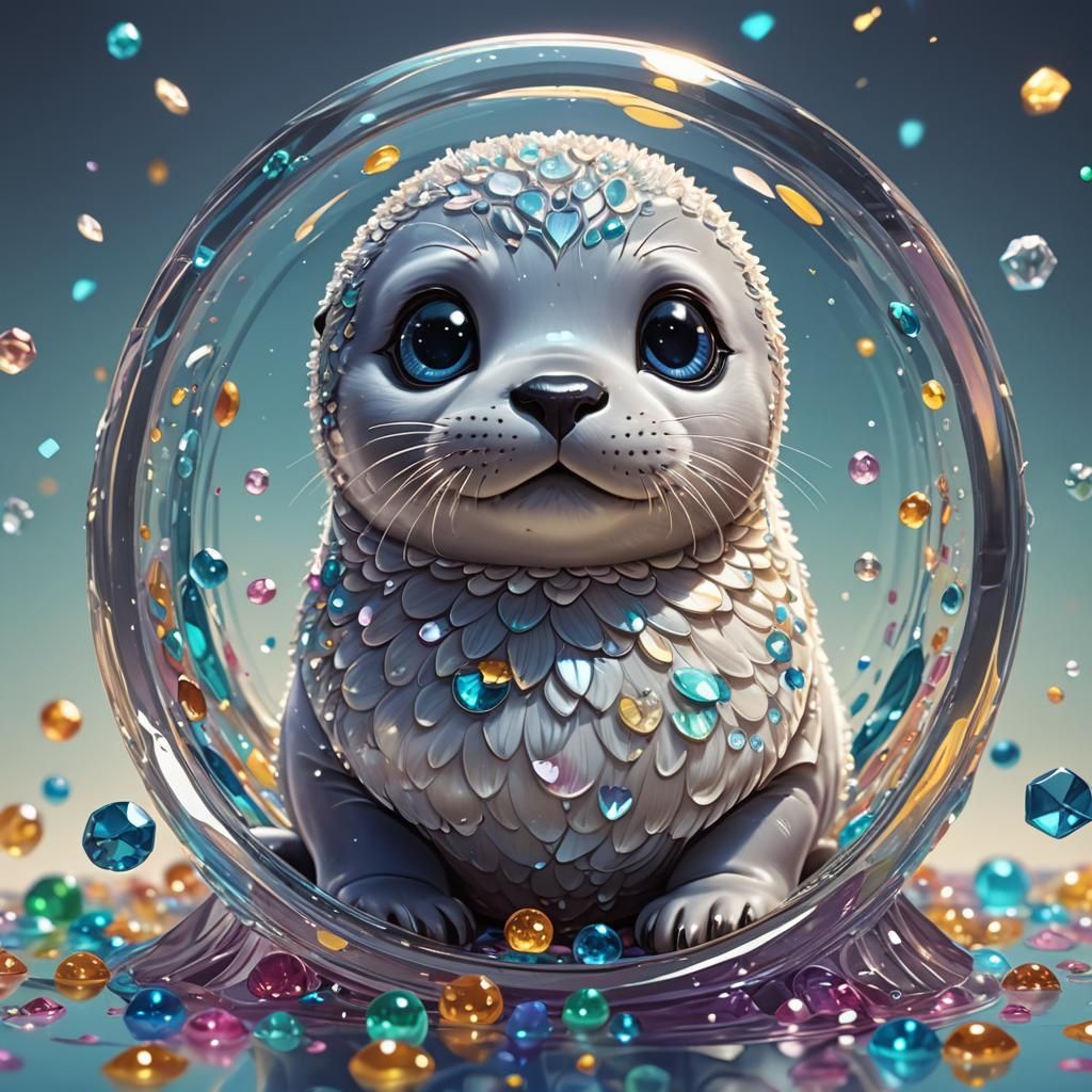 Adorable Anime Seal in Stained Glass Style