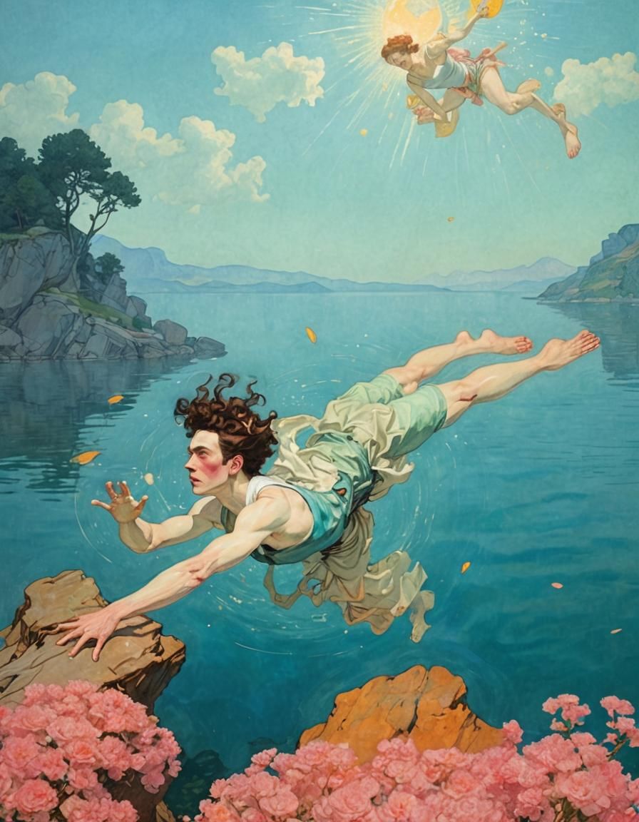 Florescent Swimmer Diving: A Surreal Matte Painting