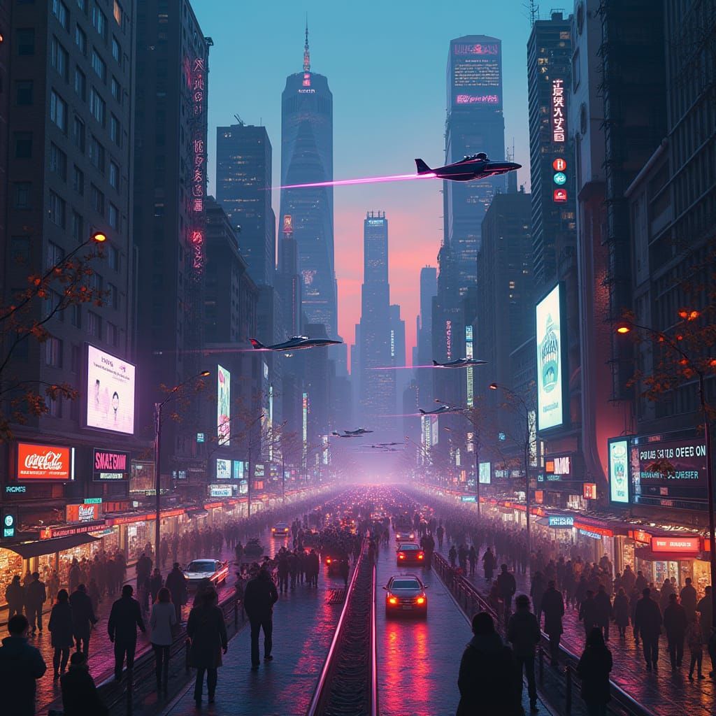 Neon Metropolis at Dusk in Cyberpunk Style