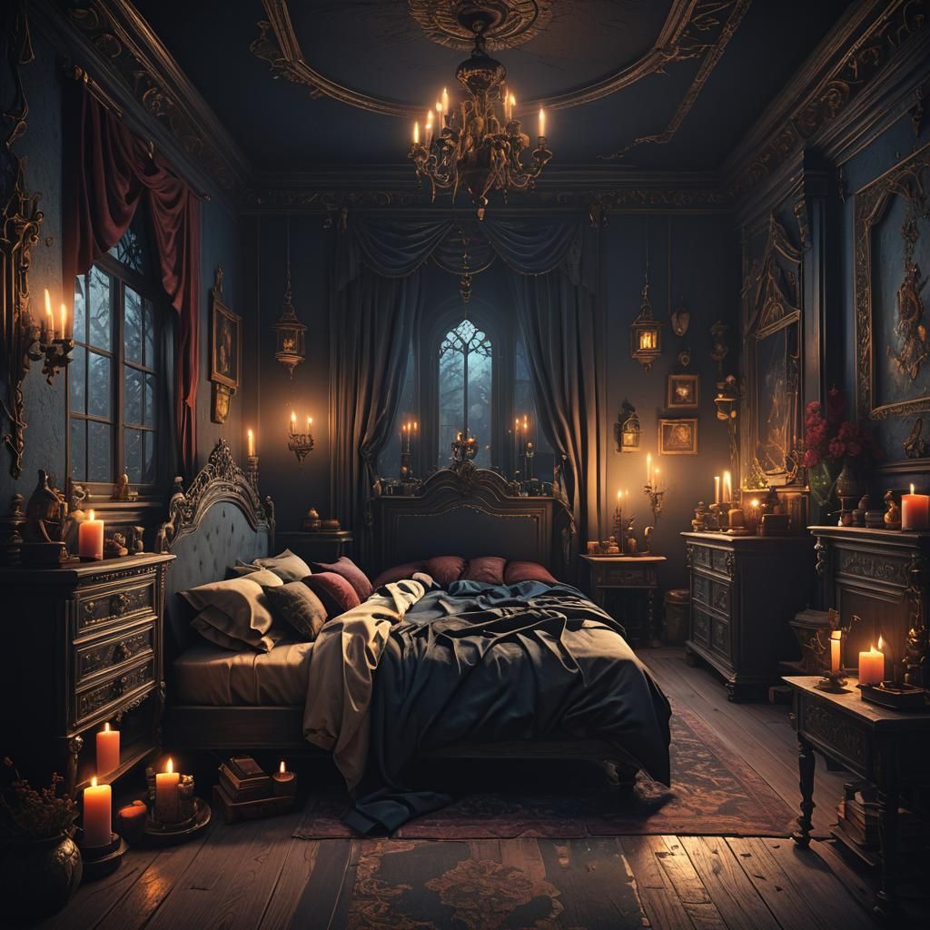 Small Bedroom Lit by Candlelight: Detailed Matte Painting