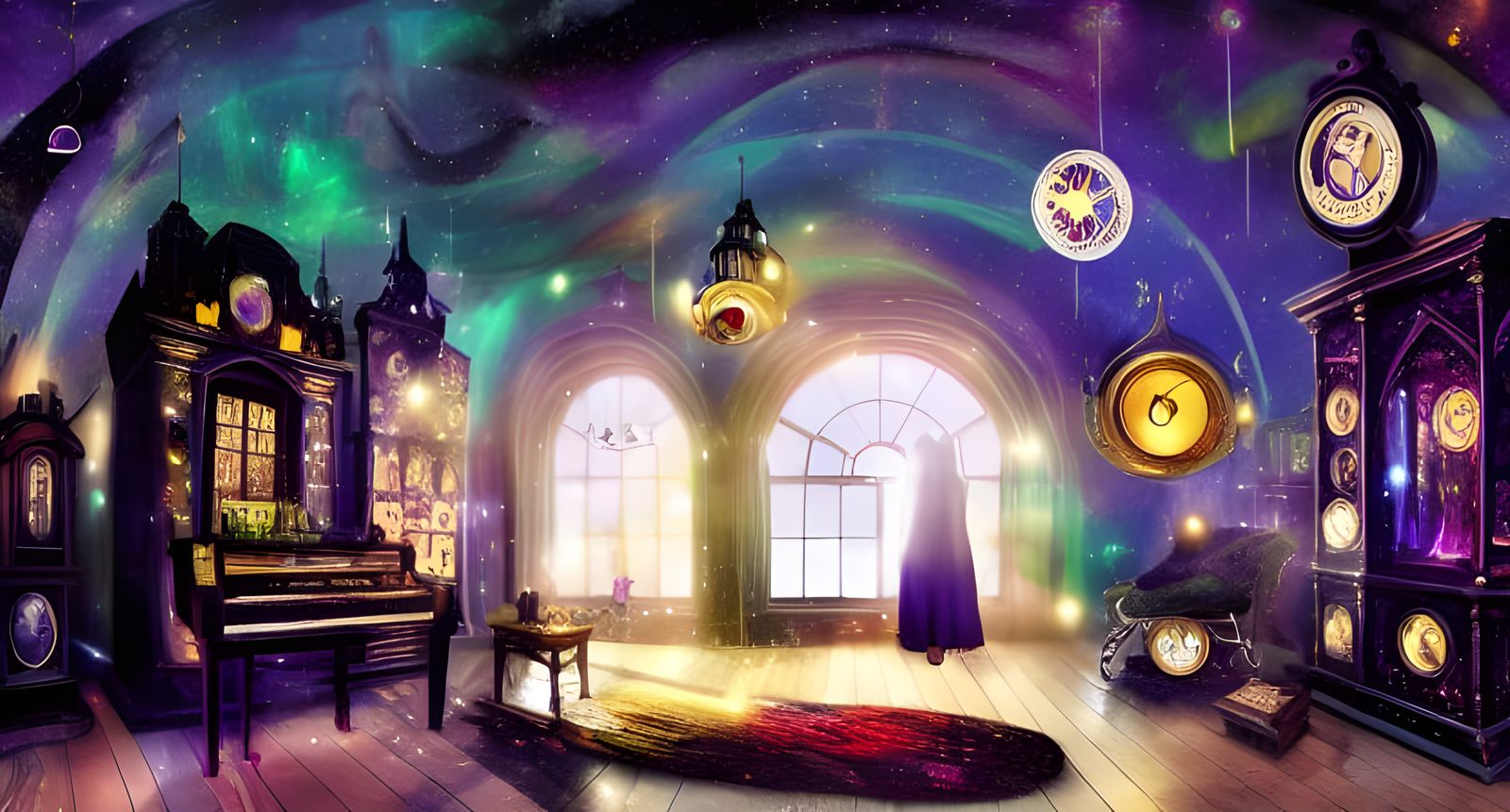 Mysterious Haunted House Interior with Cosmic Magic