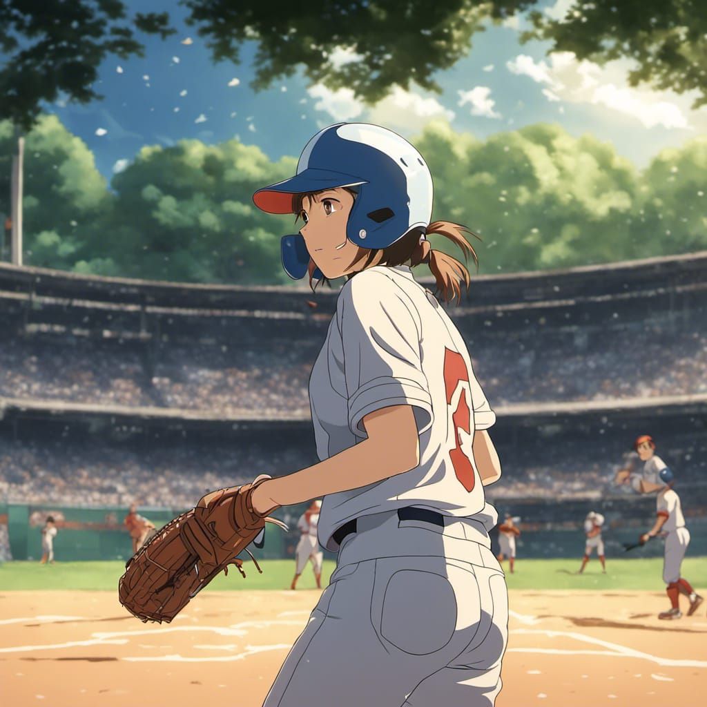 Softball Player in Studio Ghibli Anime Style