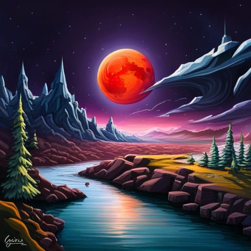 Galaxy Near Red Moon: Graffiti Art