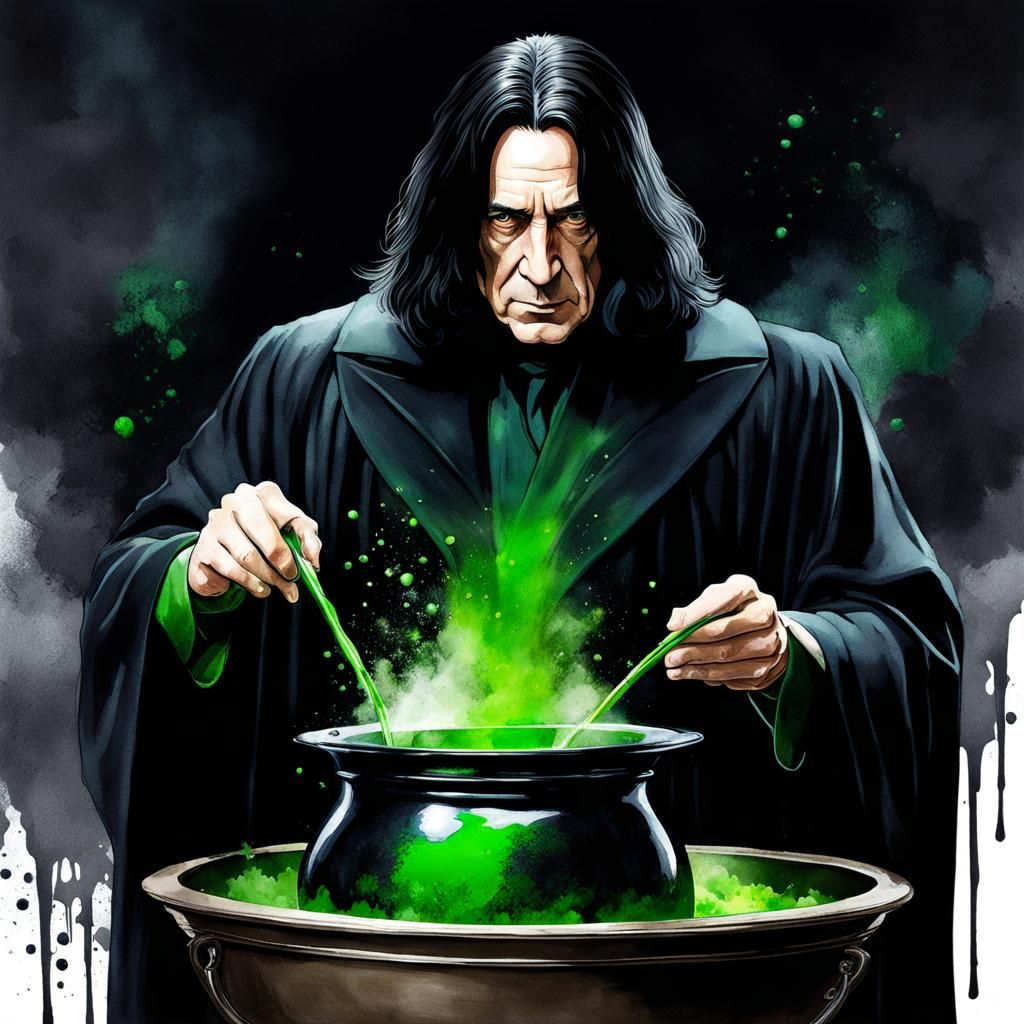 Snape Brewing Poison: Dynamic Watercolor Ink Art