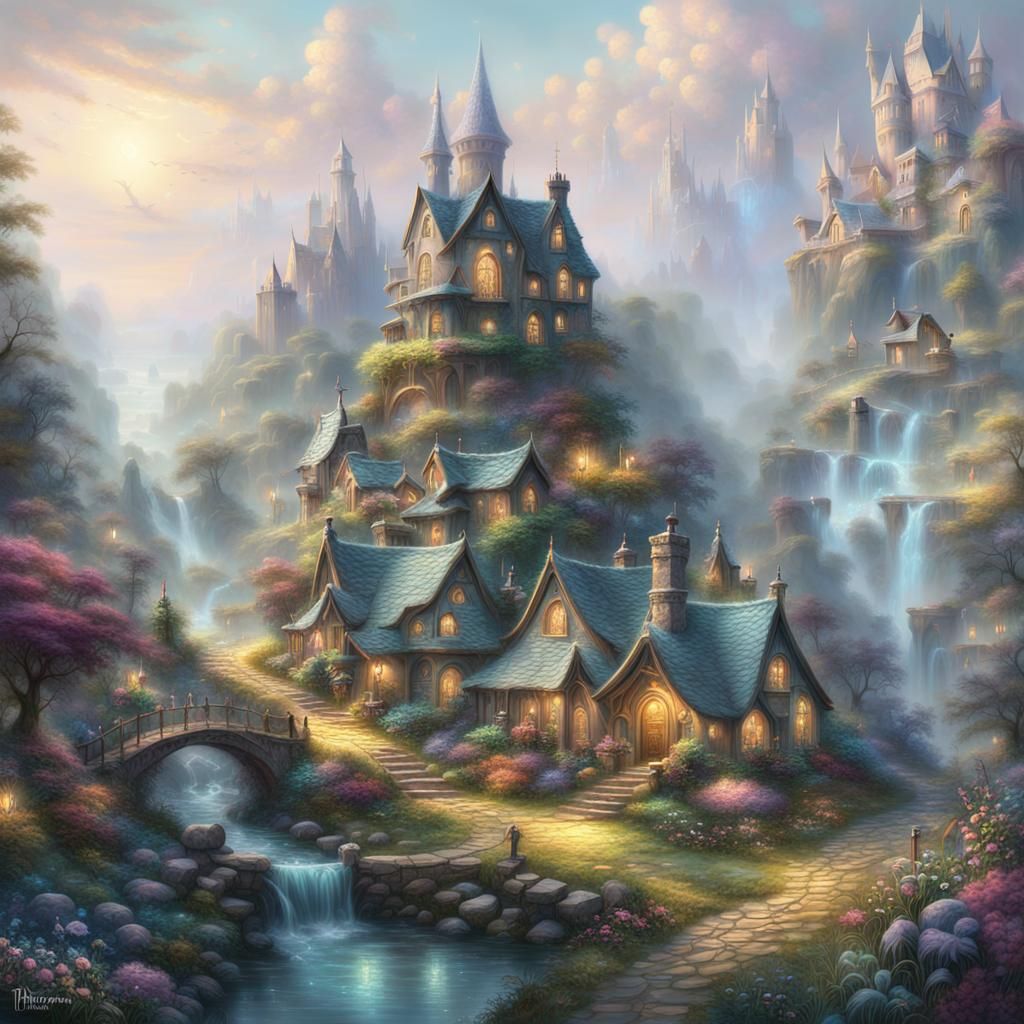 Ethereal Fairy Village in Pastel Colors
