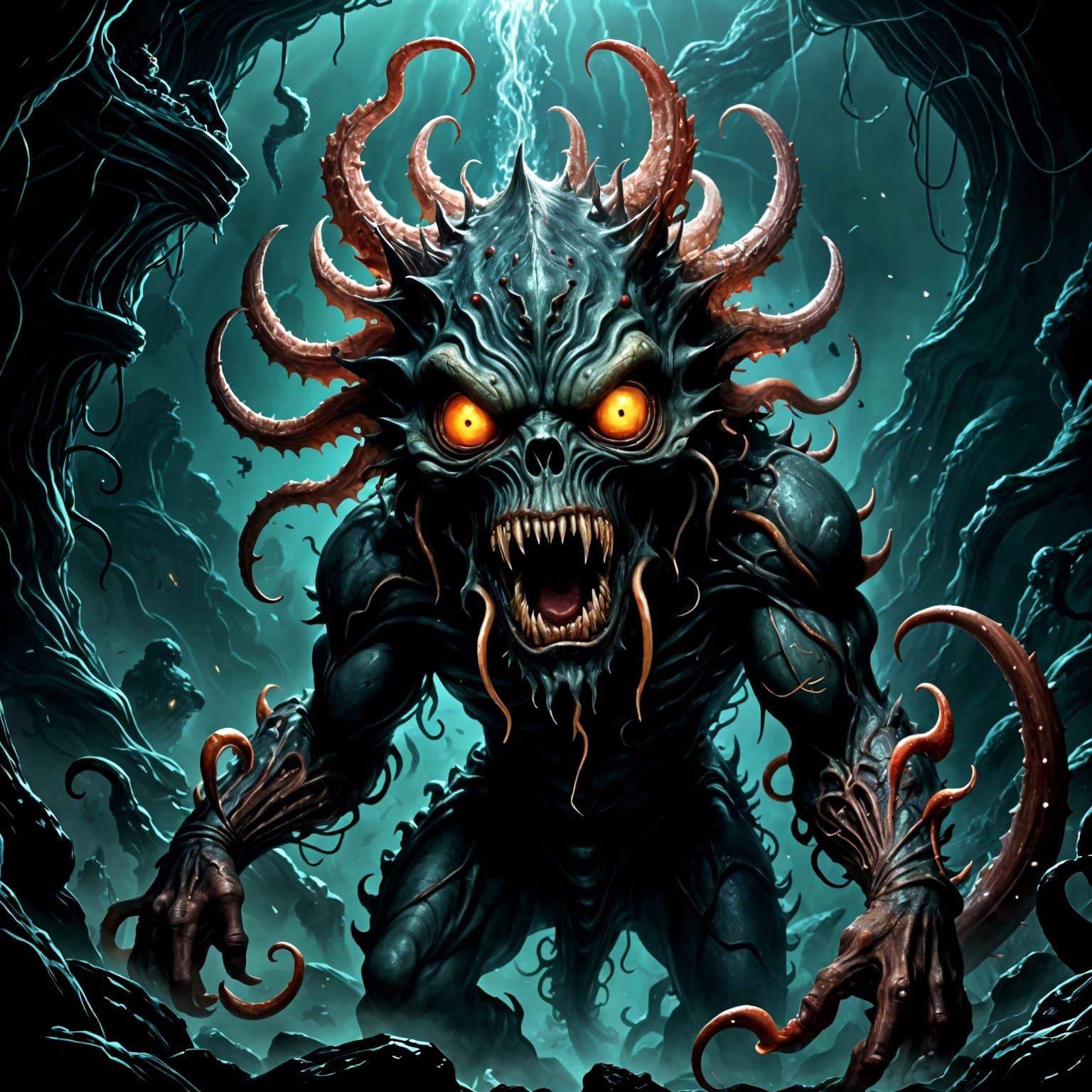 Abyssal Creature Emerges with Demonic and Alien Features