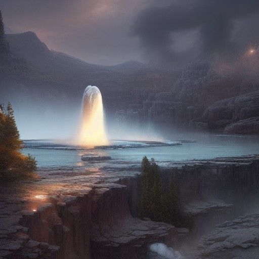 Jungle Geyser Eruption: Detailed Matte Painting
