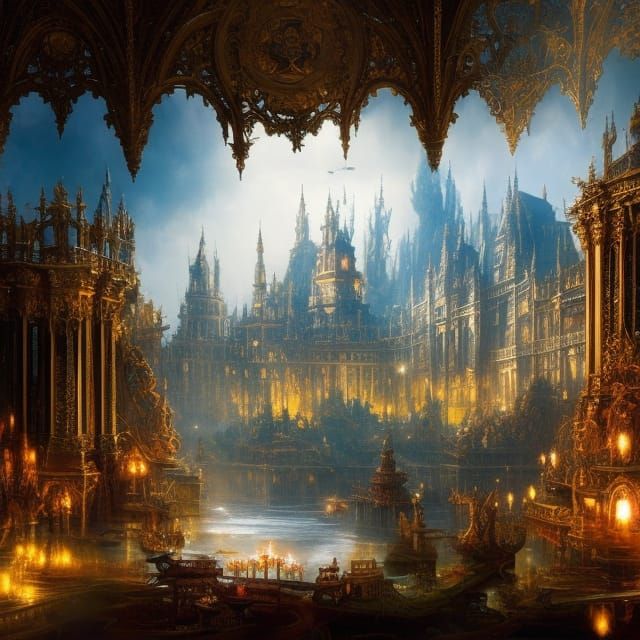 Sunlit Rococo Bedroom Overlooking Castle Fantasy