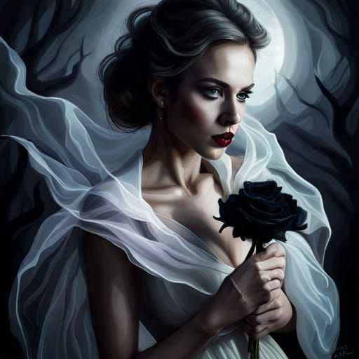 Ethereal Ghost Bride with Black Roses