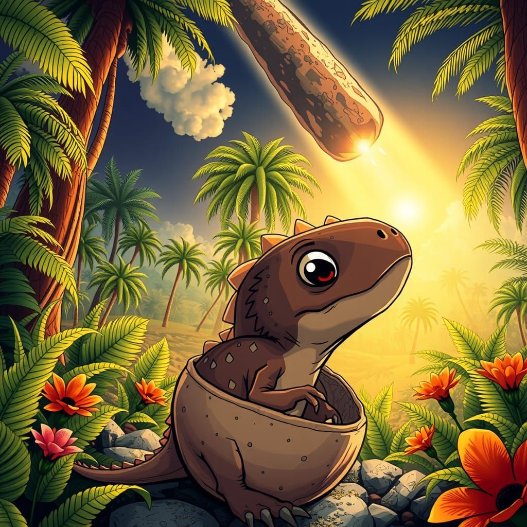 Baby Dinosaur Sees Meteor, Comic Book Art