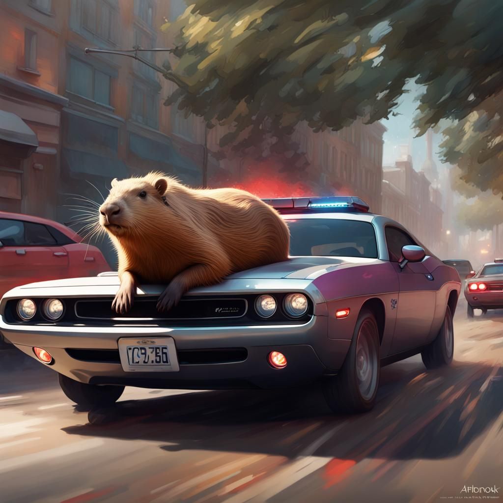Capybara's High-Speed Escape in Hyperdetailed Art