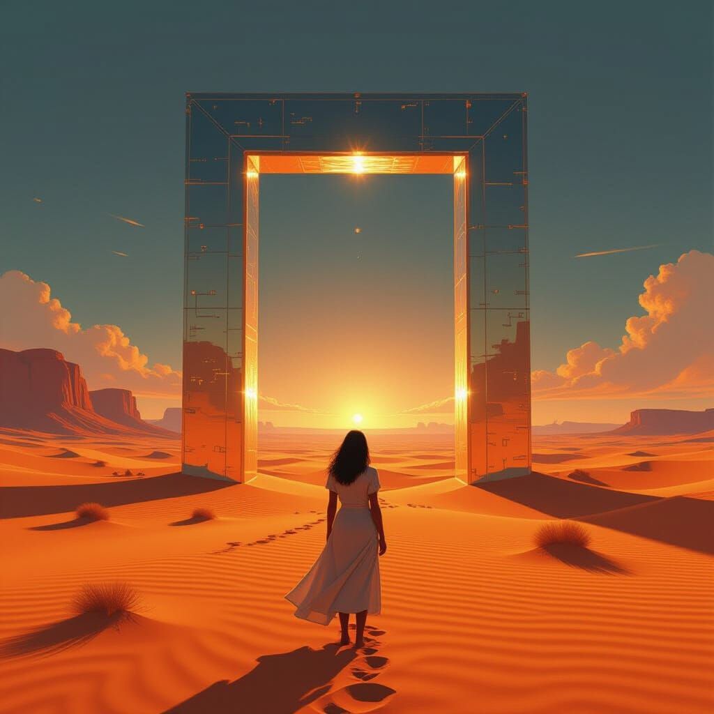 Woman at Desert Portal, Stalenhag Style