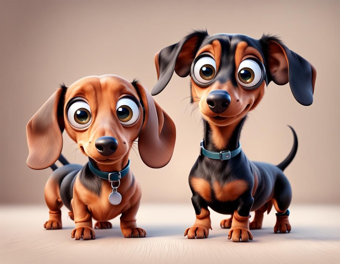 Cute Cartoon Dachshunds in Pixar Style