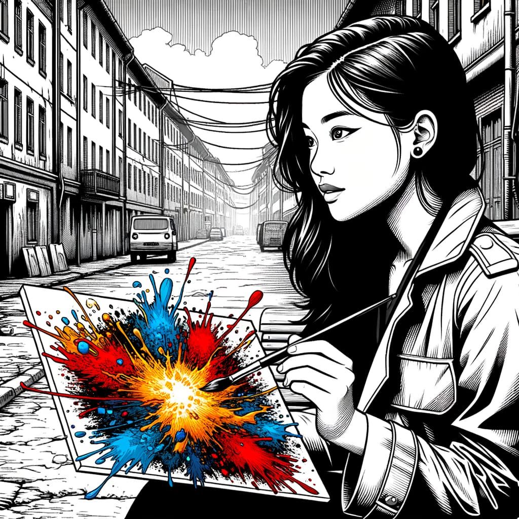 Sad Artist Holds Colorful Canvas in Vector Comic Style