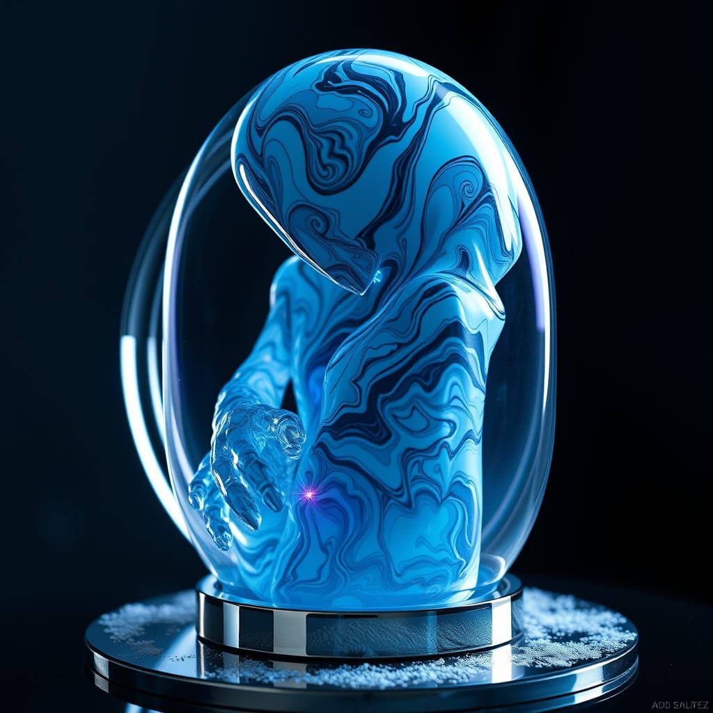 Futuristic Chrome Sculpture of a Glass Dweller