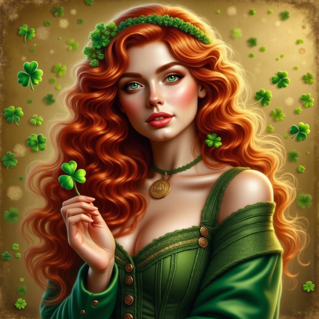 Ethereal Irish Goddess in Golden Hues