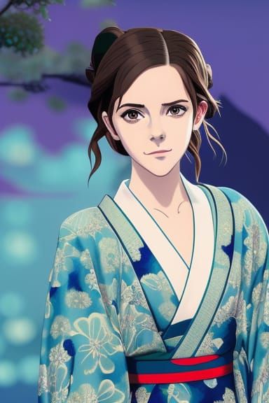 Emma Watson in Kimono: Ukiyo-e Anime Style
