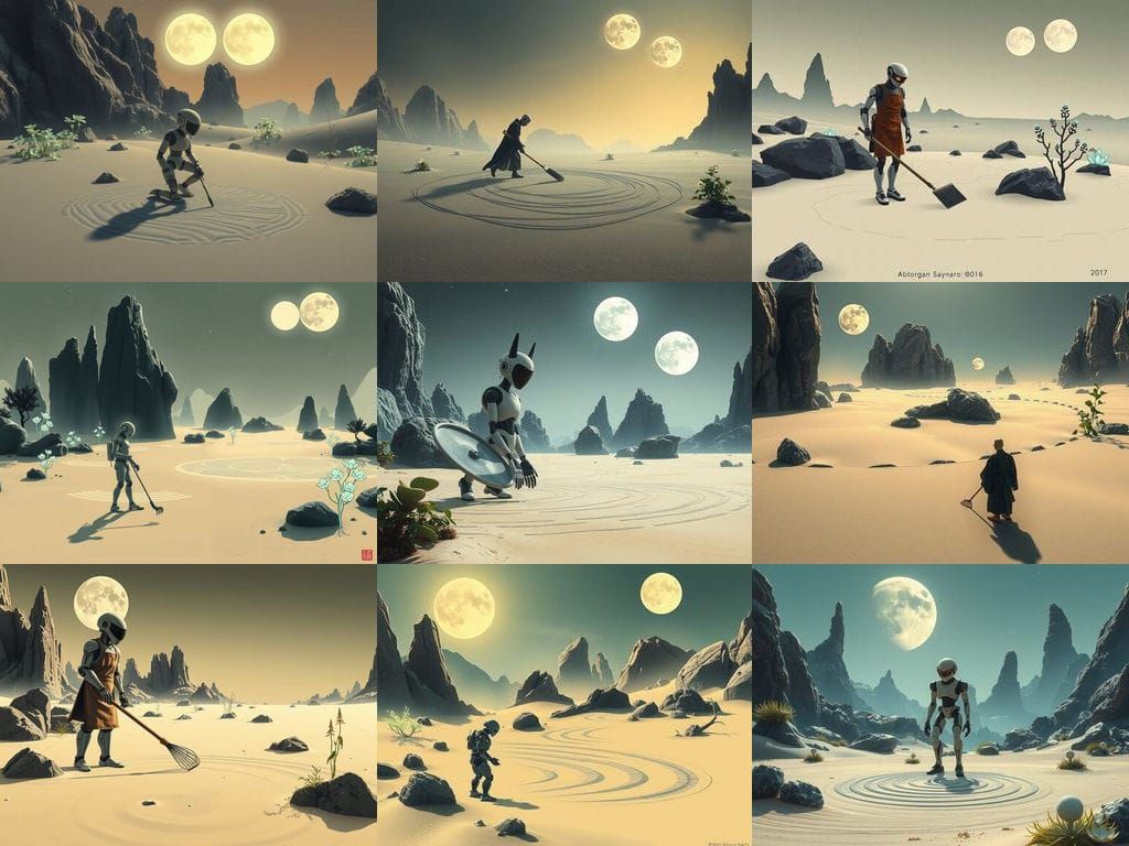 Zen Garden on Distant Planet in Minimalist Style