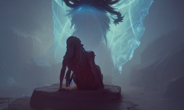 Holographic God of Greed in Cosmic Astral Illustration