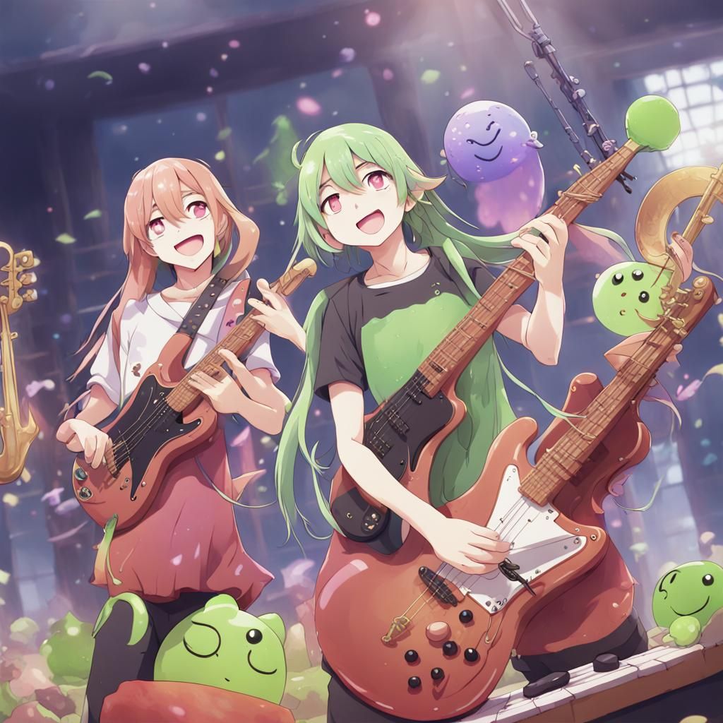 Slimes Playing Instruments in Anime Style