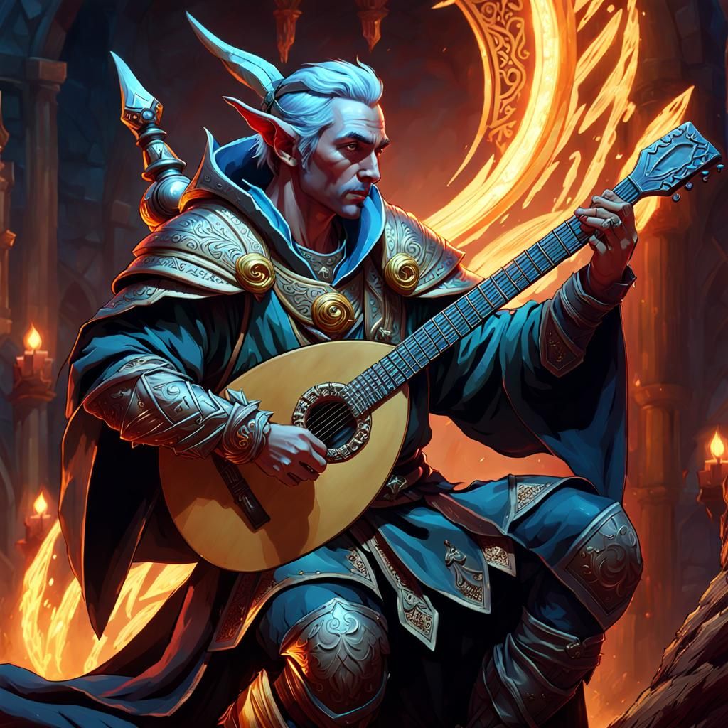 Astral Elf Bard in Bloody Combat, Dark Fantasy Art