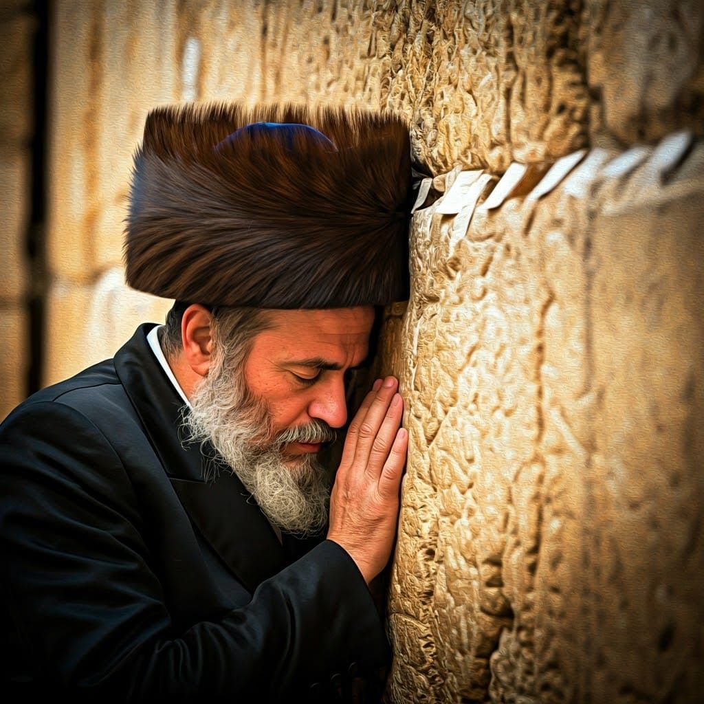 Hasidic Jew Praying at Western Wall in Impressionist Style