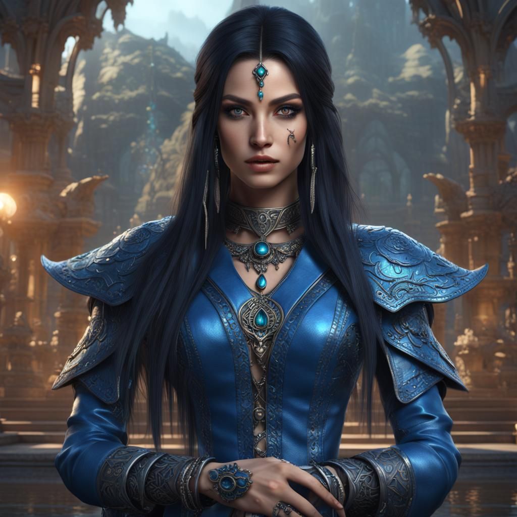 Girl in Blue Leather Outfit, Fantasy Art