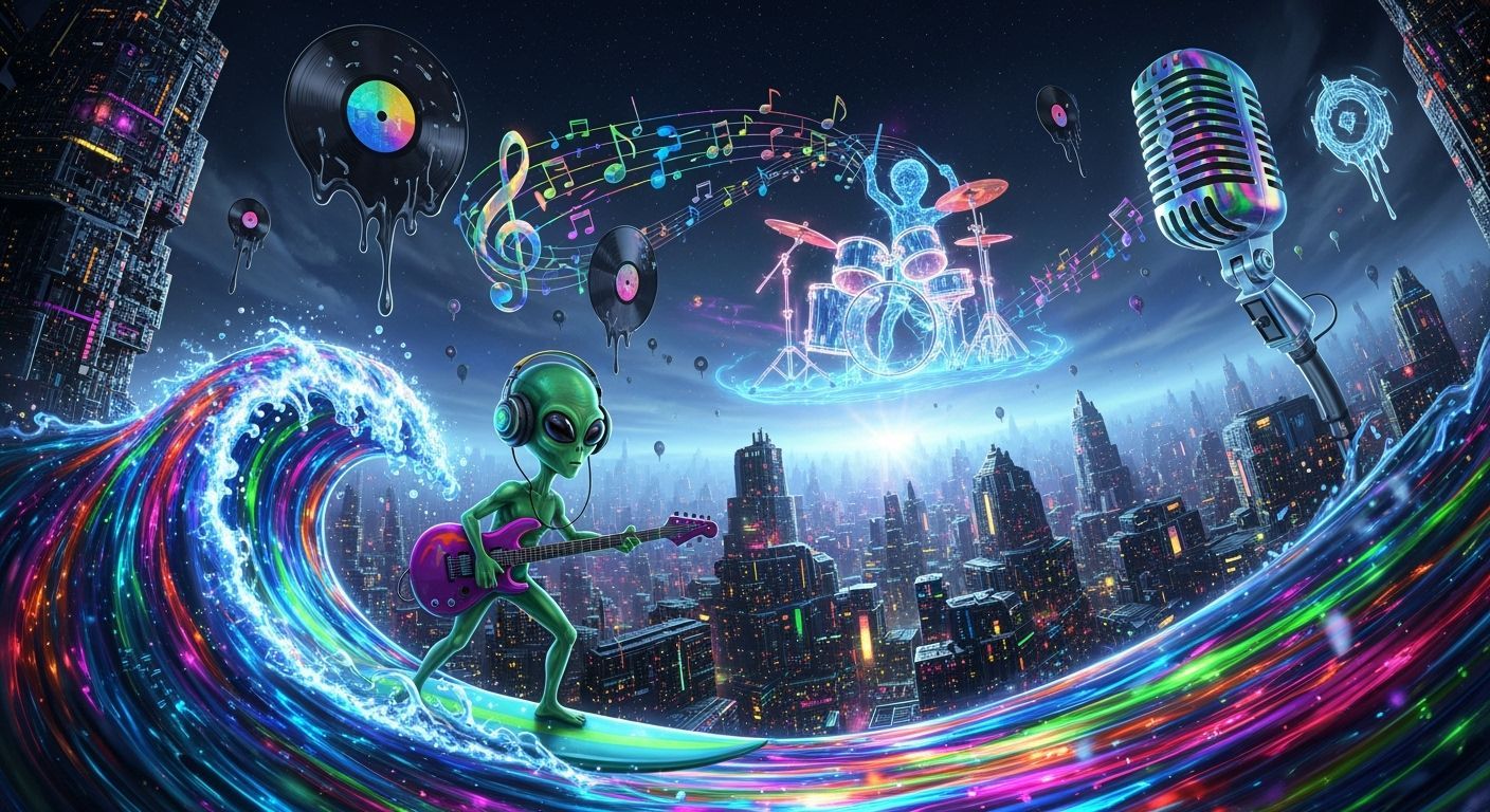 Alien Surfing LSD Wave in Fractal City