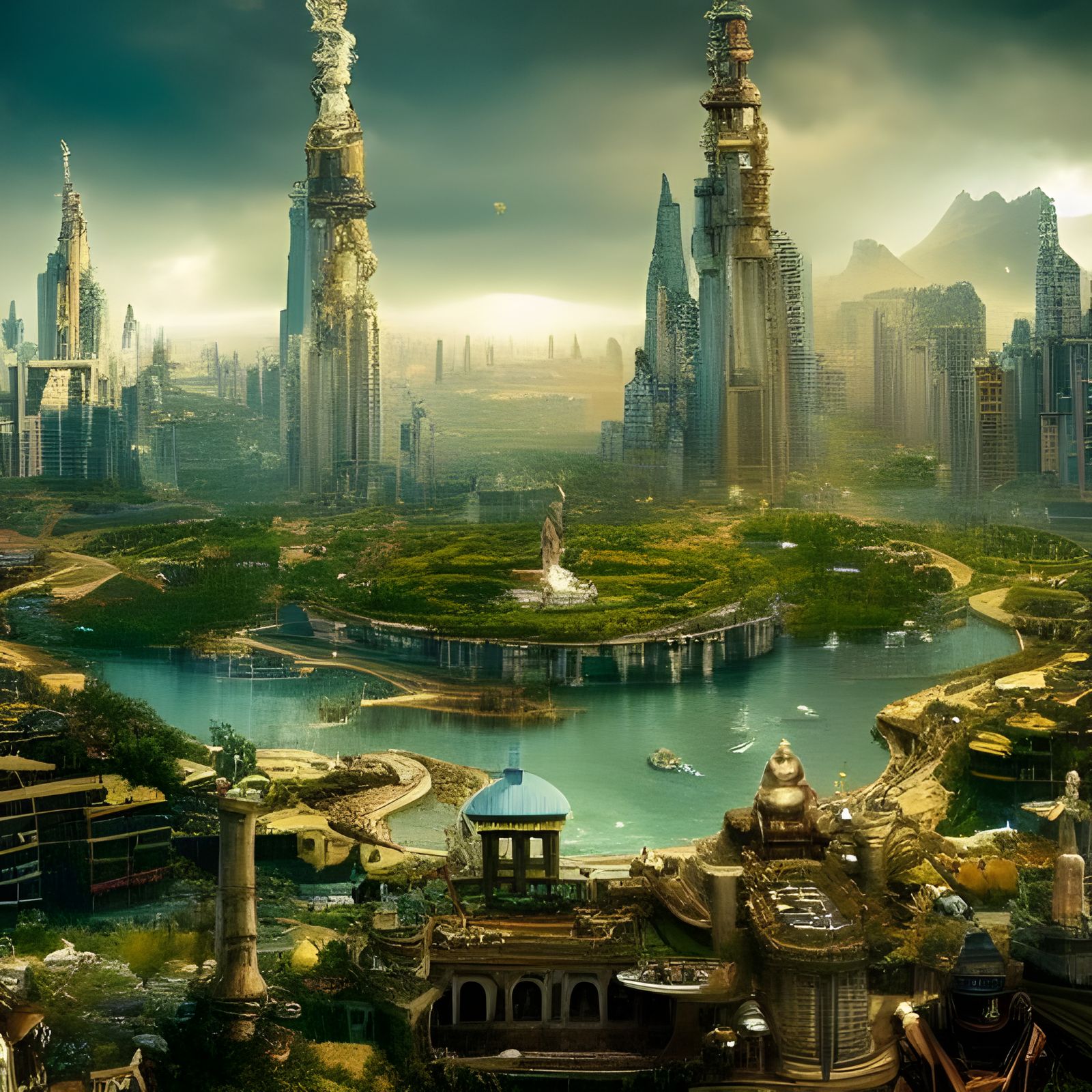 Epic Paradise City Digital Matte Painting